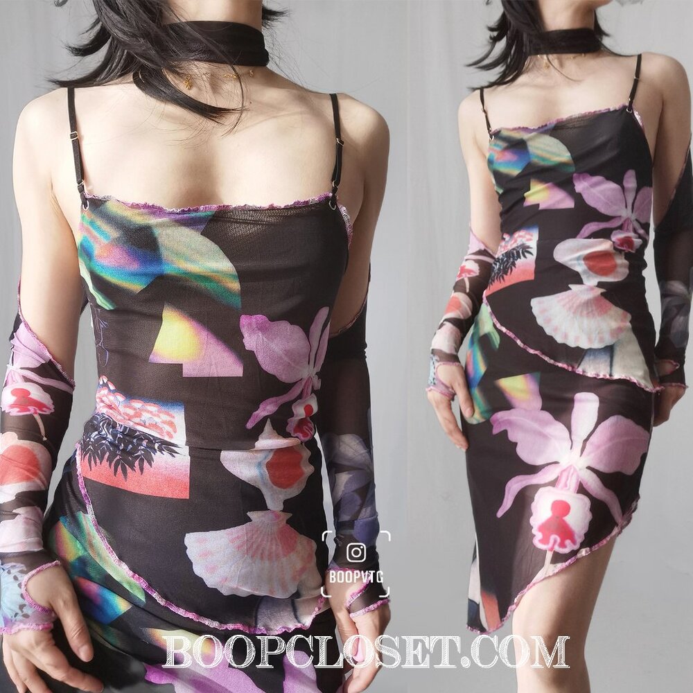 Jean Paul Gaultier fuzzi no tage 3 pieces mesh dress set spaghetti slip dress